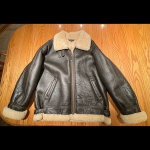 Cabela’s Shearling Sheepskin Leather Aviator Bomber Brown Jacket - size XL